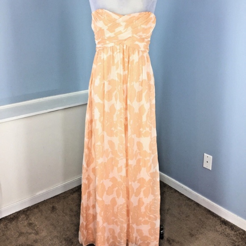J. Crew Taryn Silk Chiffon Peach Floral Maxi Dress
